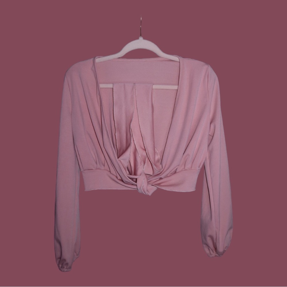 SHEIN Deep V Neck Long Sleeve Wrap Crop Top
